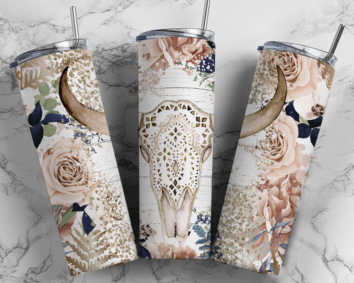 Floral Skull Tumbler