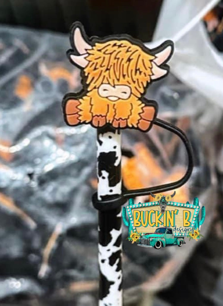 Highland Cow Straw Topper