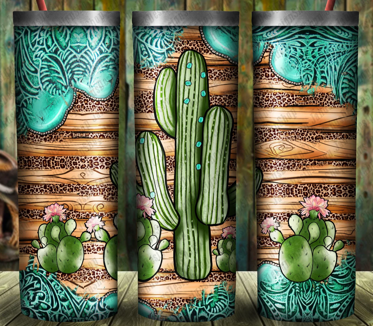 Tooled Leather Cactus Tumbler