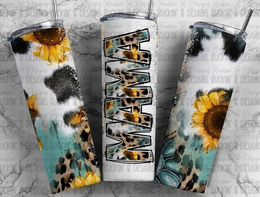 Sunflower Turquoise Cowhide MAMA Tumbler